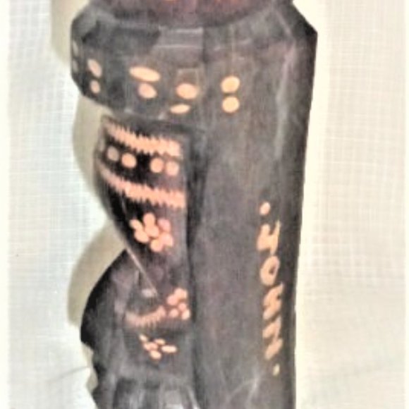 Hand Carved Wood Sculpture Wood Face Like Totem Pole Signed Jamaica Carved Flowe - Picture 3 of 5